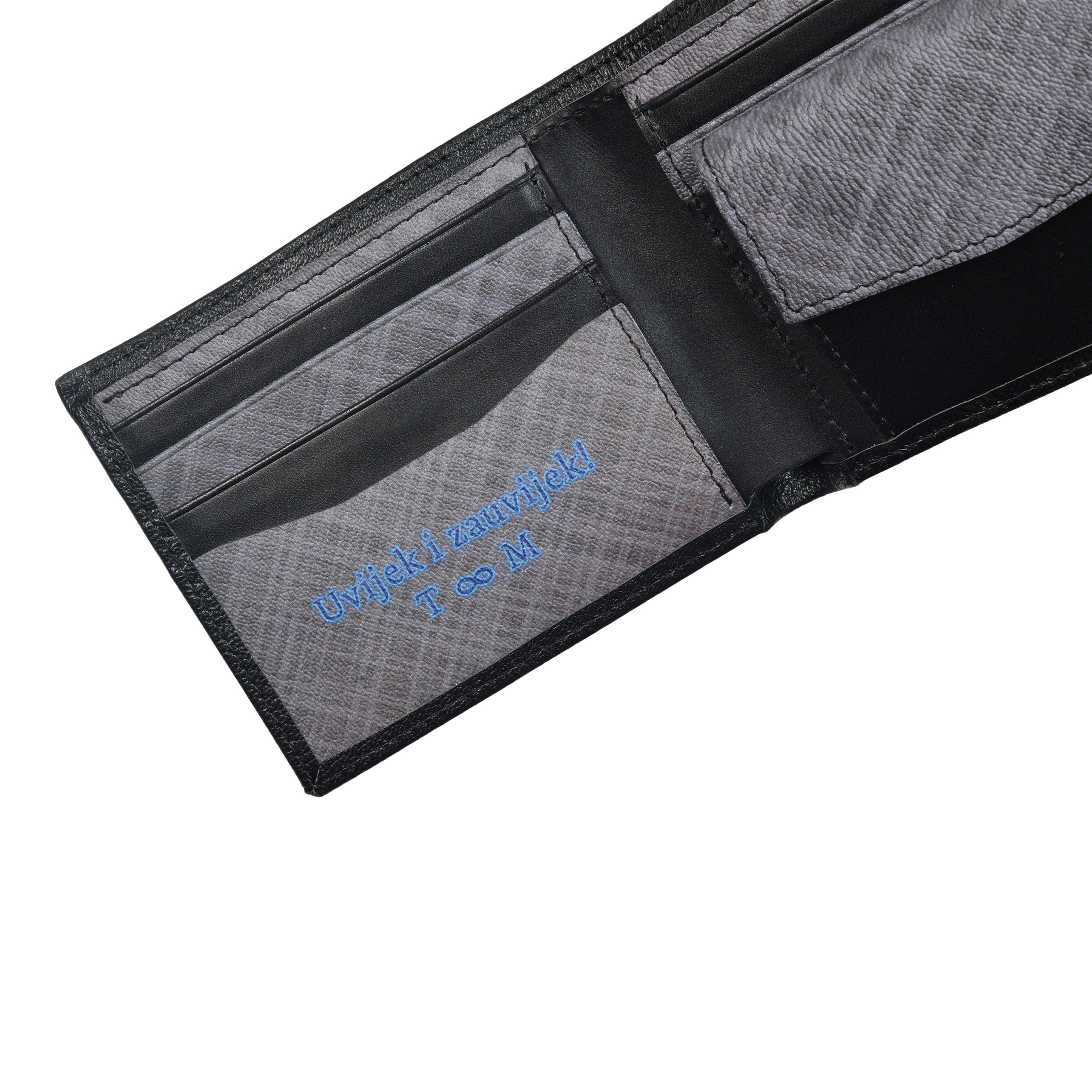 Novčanik i privjesak s plavom personalizacijom