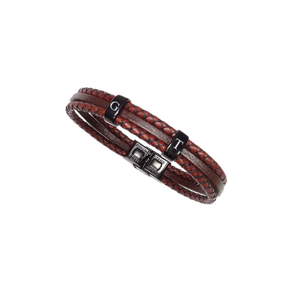 Lederarmband mit schwarzen Stahlverzierungen – Handgefertigt von Harmog