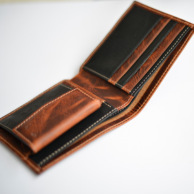 Ledergeldbörse aus Pull-Up-Leder –Schwarz