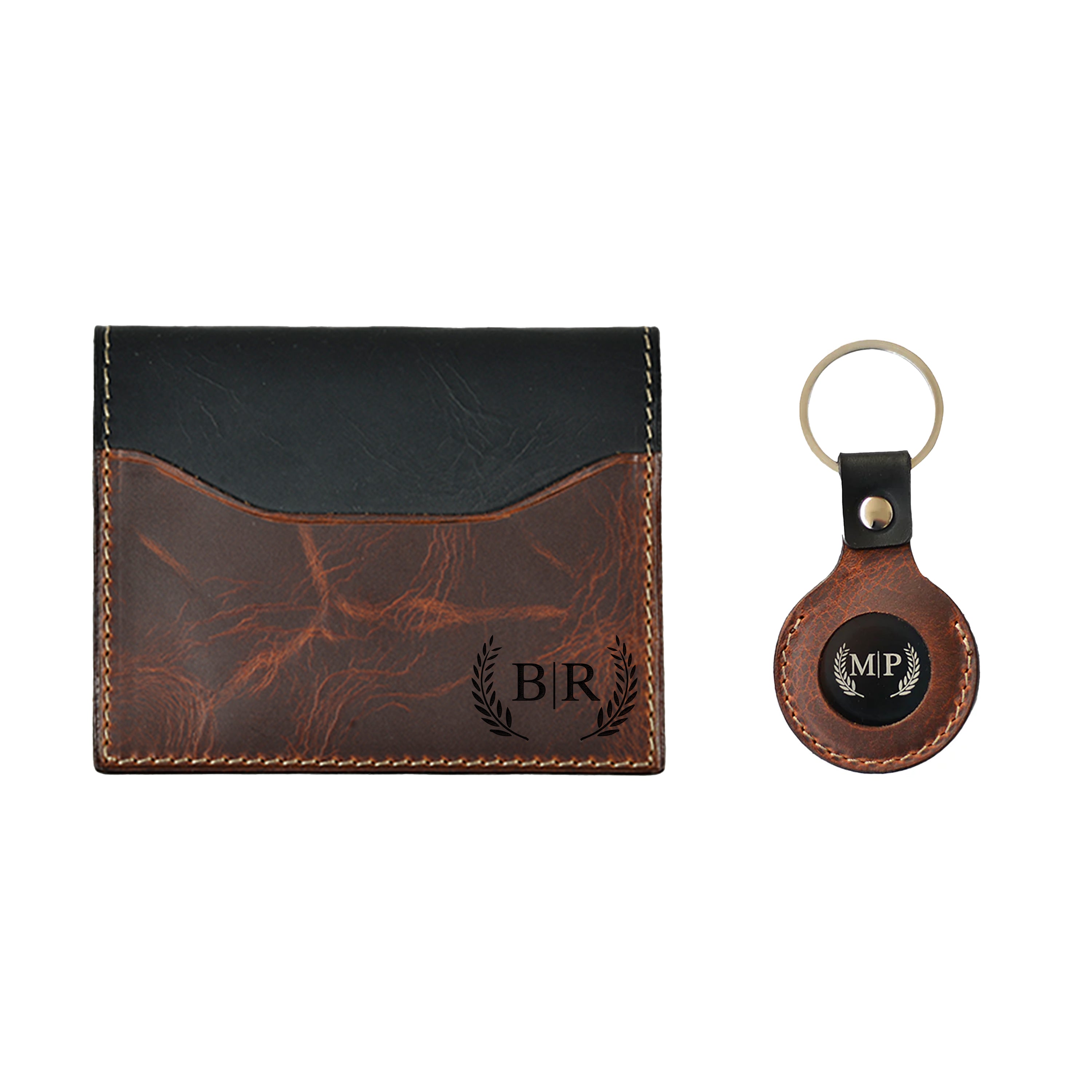 Premium Volleder Kartenetui & Schlüsselanhänger Set