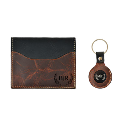 Premium Volleder Kartenetui & Schlüsselanhänger Set