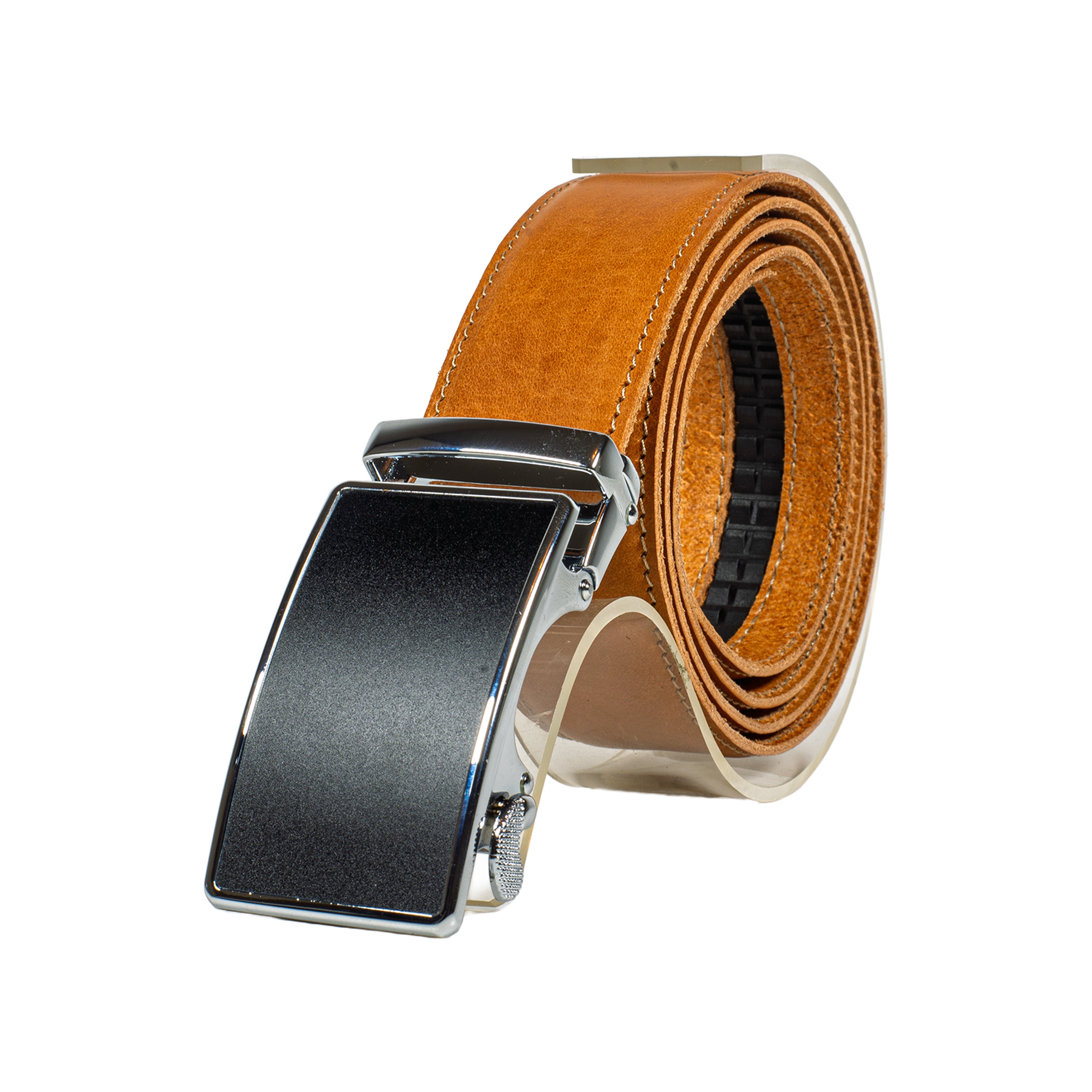 Premium Ledergürtel mit Automatikschnalle aus Full-Grain-Leder – stufenlos verstellbar, ohne Lochung – Harmog