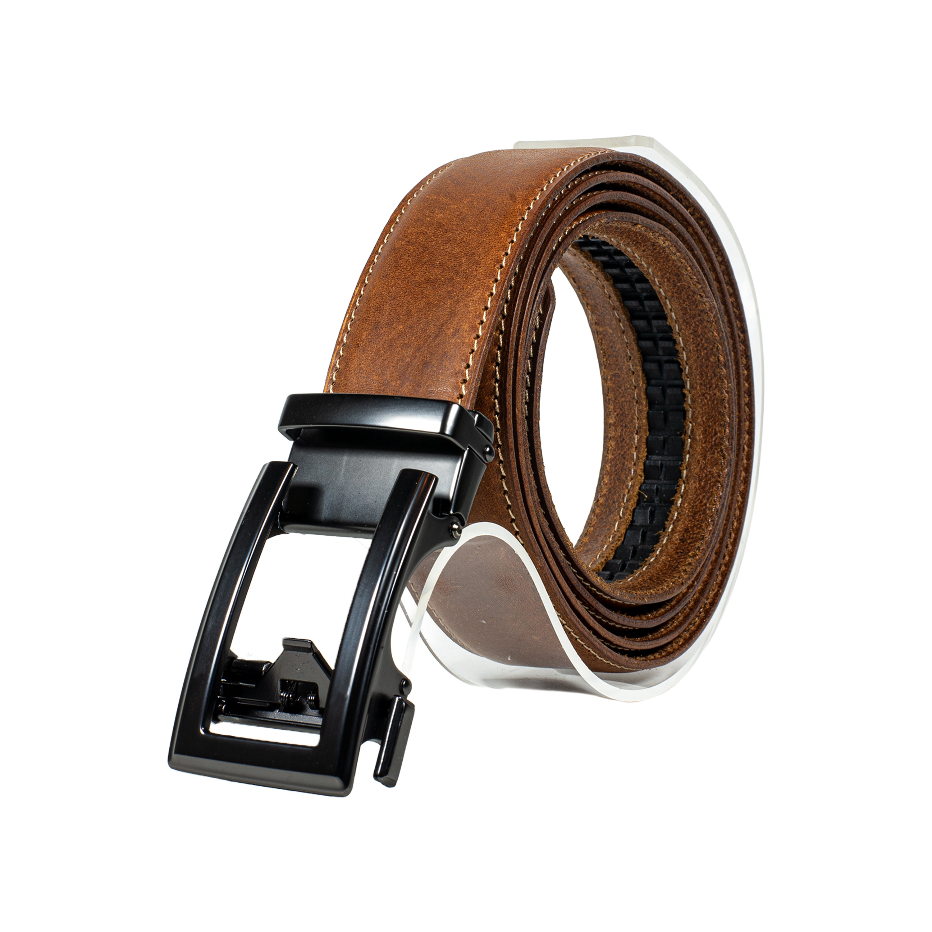 Premium Ledergürtel mit Automatikschnalle aus Full-Grain-Leder – stufenlos verstellbar, ohne Lochung – Harmog